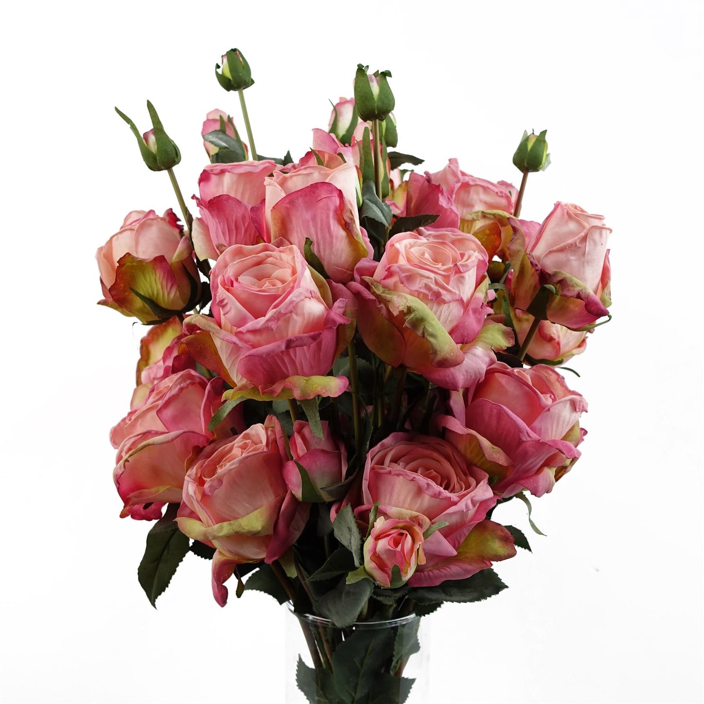 6 x 60cm Medium Premium Pink Artificial Rose Sprays – Realistic Faux Rose Set with 24 Flowers & 18 Buds