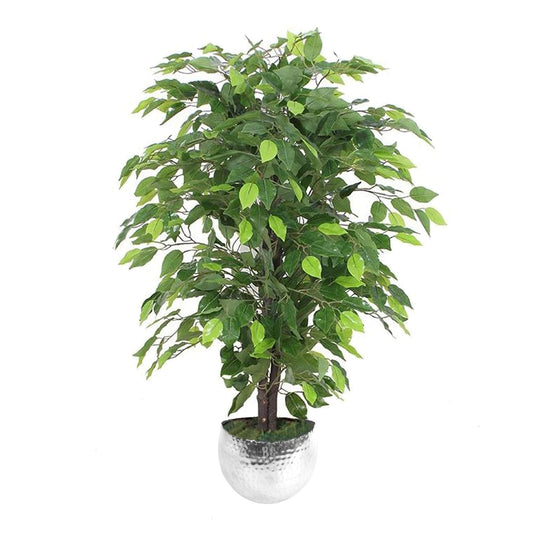90cm Small Artificial Ficus Tree – Large Bushy Shape with Silver Planter