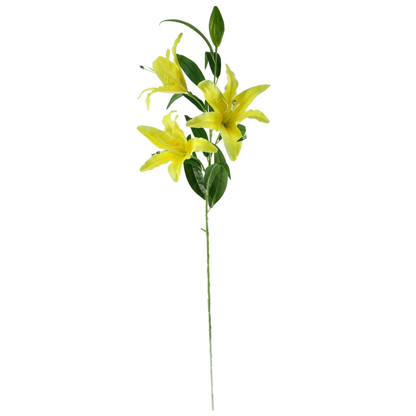 100cm Large Artificial Yellow Lily & Fern Flower Arrangement in Smoke Grey Tall Glass Vase