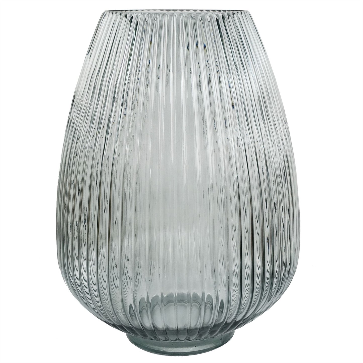 50cm Small Artificial White Chrysanthemum Flower Arrangement in Smoke Grey Ridged Glass Vase