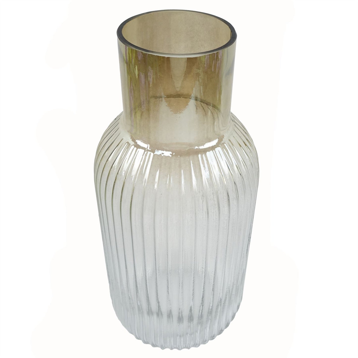 34cm Medium Ridged Ombre Bud Vase – Contemporary Brown-Tinted Glass Vase for Flowers