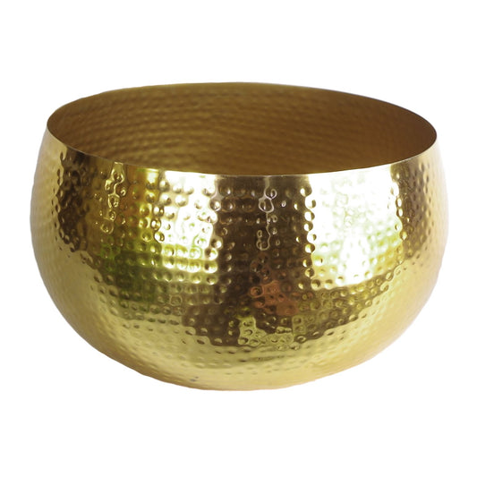 32cm x 20cm Large Hammered Gold Bowl Planter – Straight-Edge Gold Plant Pot