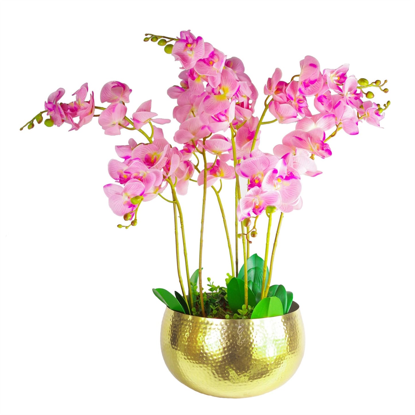 32cm x 20cm Large Hammered Gold Bowl Planter – Straight-Edge Gold Plant Pot