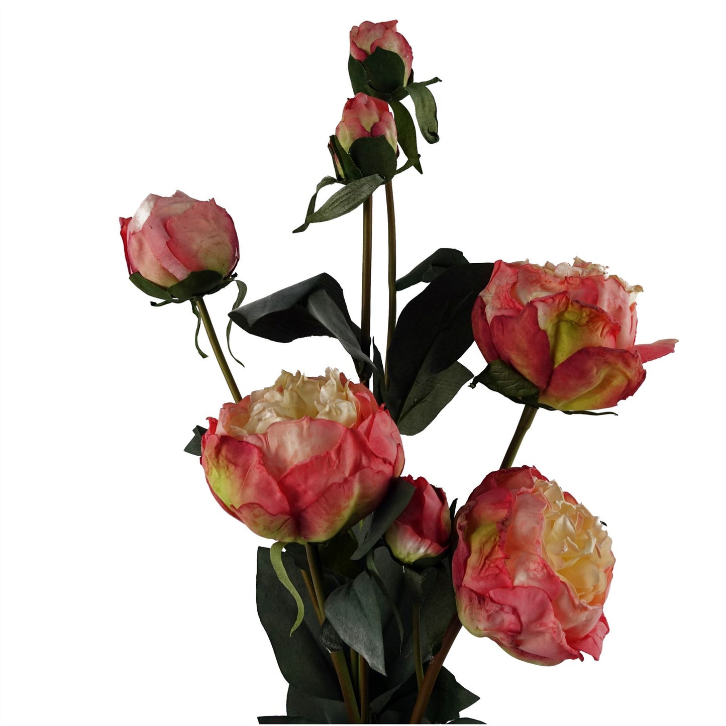6 x 55cm Small Premium Artificial Pink Peony Flower Stems – Realistic Faux Peony Set with 24 Flowers & 18 Buds