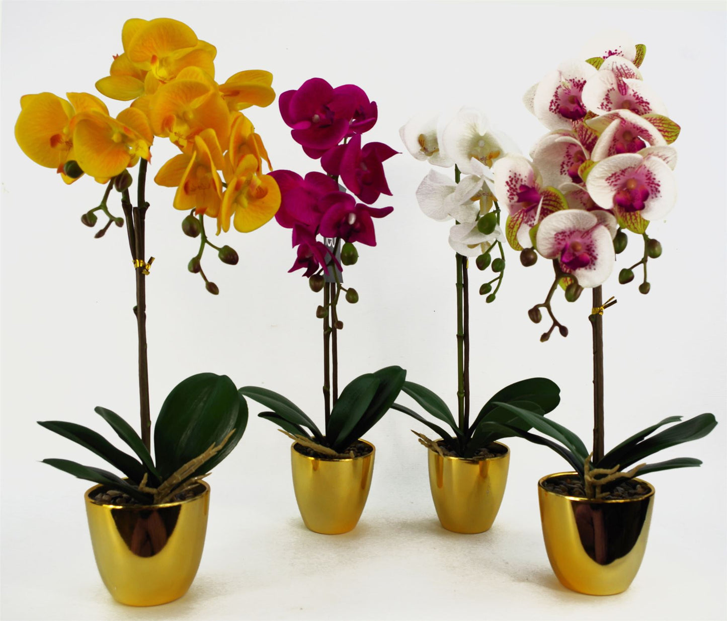 46cm Small Dark Pink Faux Orchid in Gold Pot – Realistic Orchid Plant