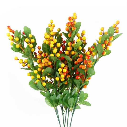 6 x 70cm Artificial Orange Berry Sprays – Faux Berry Stem Set
