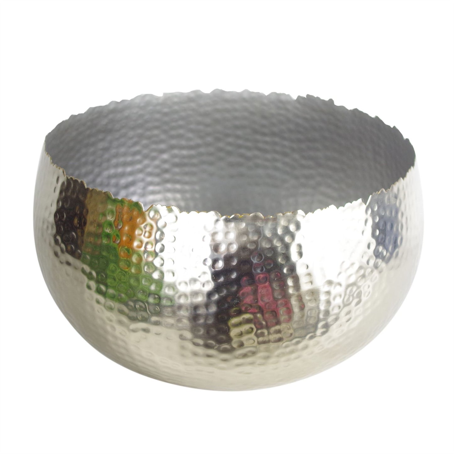 32cm x 20cm Large Hammered Silver Bowl Planter – Curved-Edge Silver Plant Pot