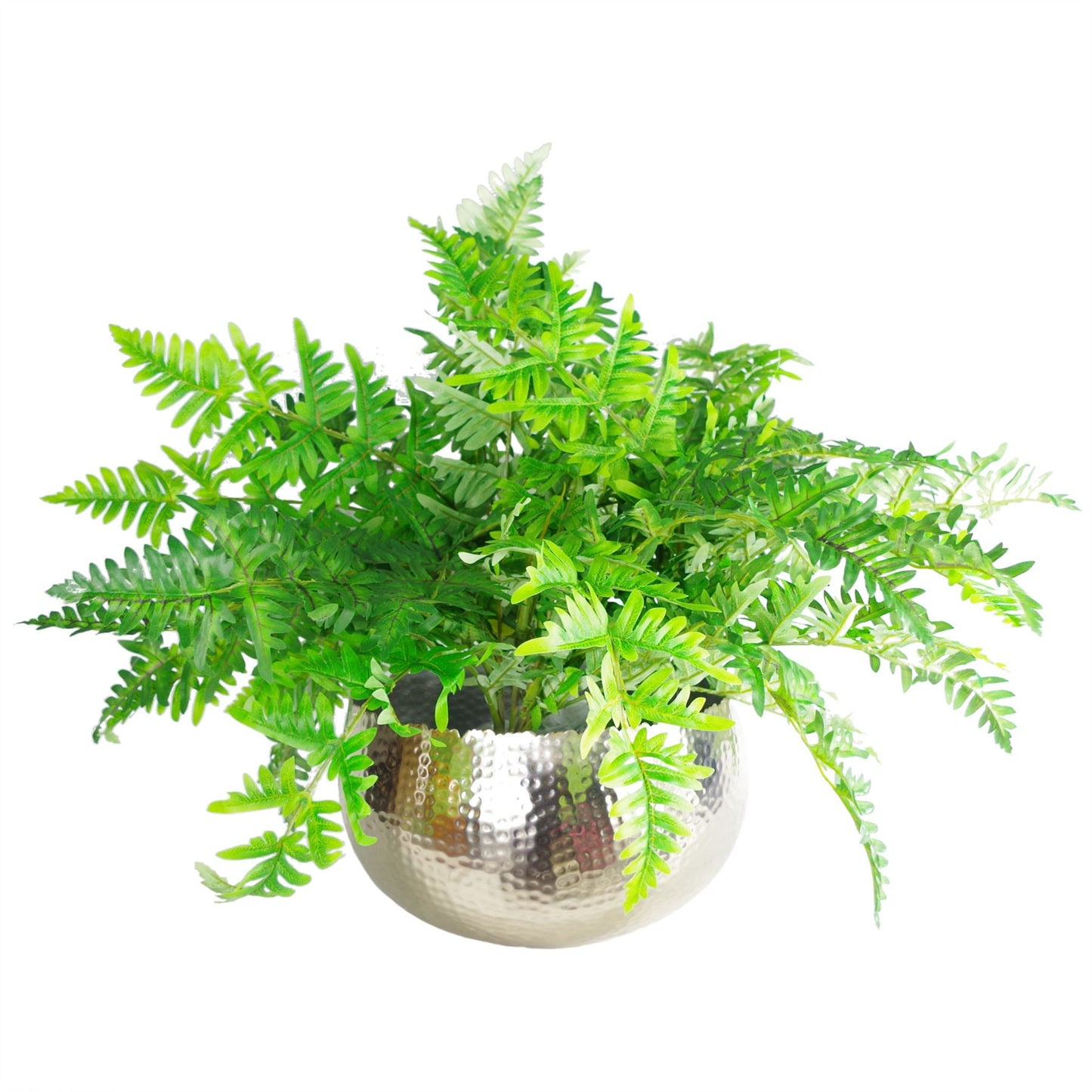 32cm x 20cm Large Hammered Silver Bowl Planter – Curved-Edge Silver Plant Pot