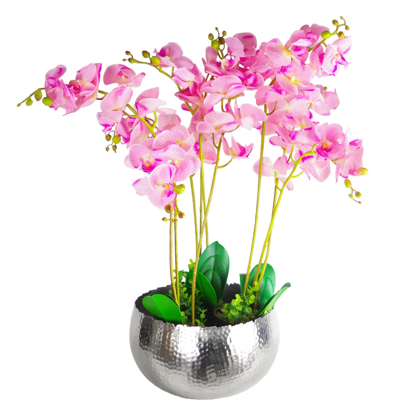 32cm x 20cm Large Hammered Silver Bowl Planter – Curved-Edge Silver Plant Pot