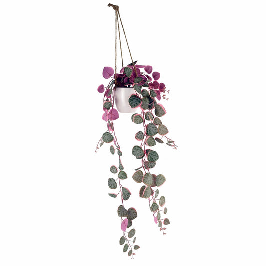 90cm Large Artificial Hanging String of Hearts Plant – Realistic Pink & Green Trailing Plant in Decorative Pot