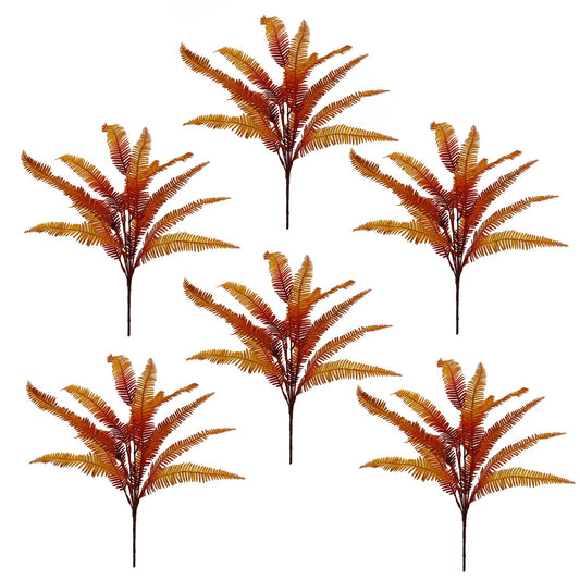 6 x 55cm Small Artificial Autumn Fern Bush Plants – Orange Faux Fern Set