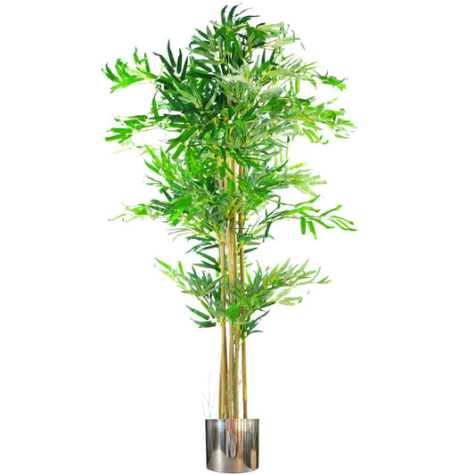 150cm Large Natural Look Artificial Bamboo Tree with Silver Planter – Realistic Indoor Bamboo Plant