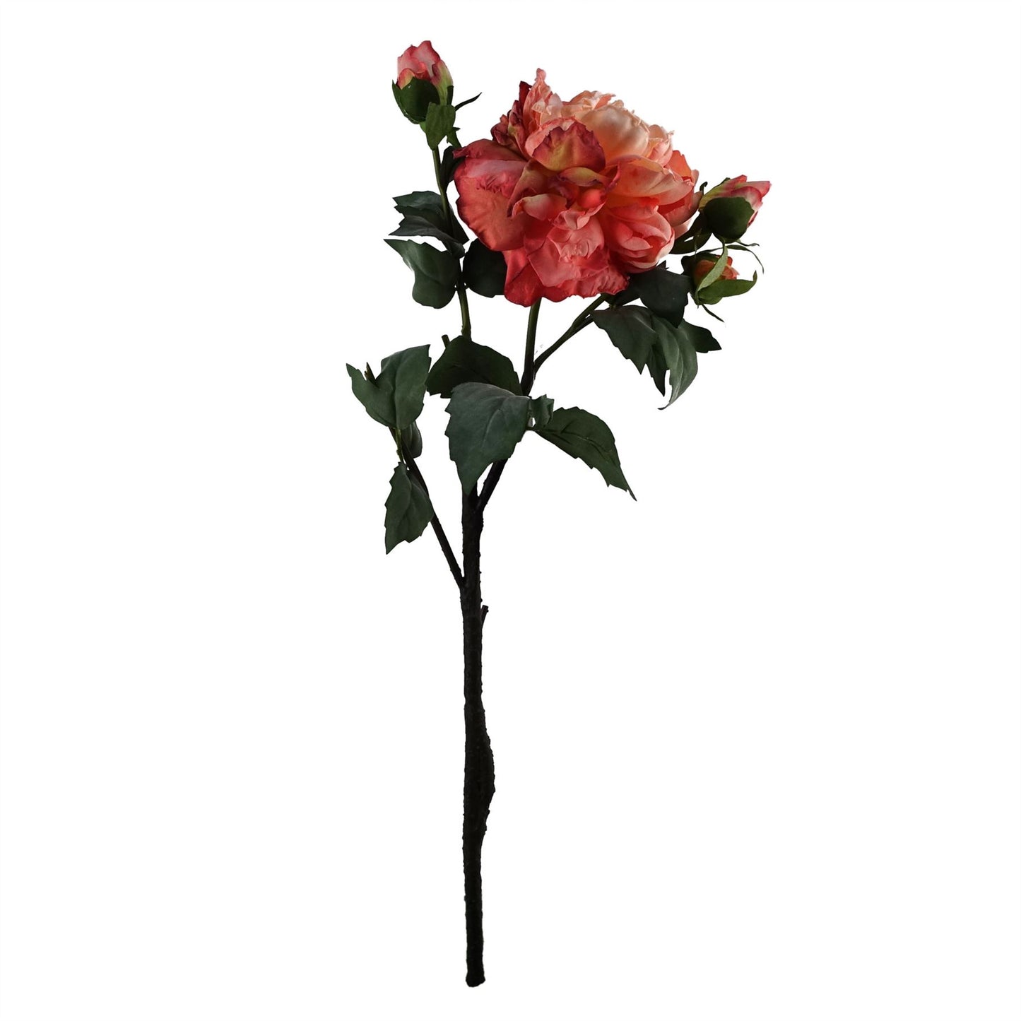 60cm Medium Premium Artificial Pink Peony Stem – Realistic Faux Peony Flower with 1 Bloom & 3 Buds