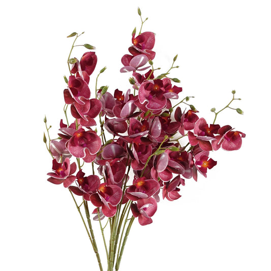 6 x 80cm Medium Artificial Dark Pink Mini Orchid Flowers – Faux Orchid Stems