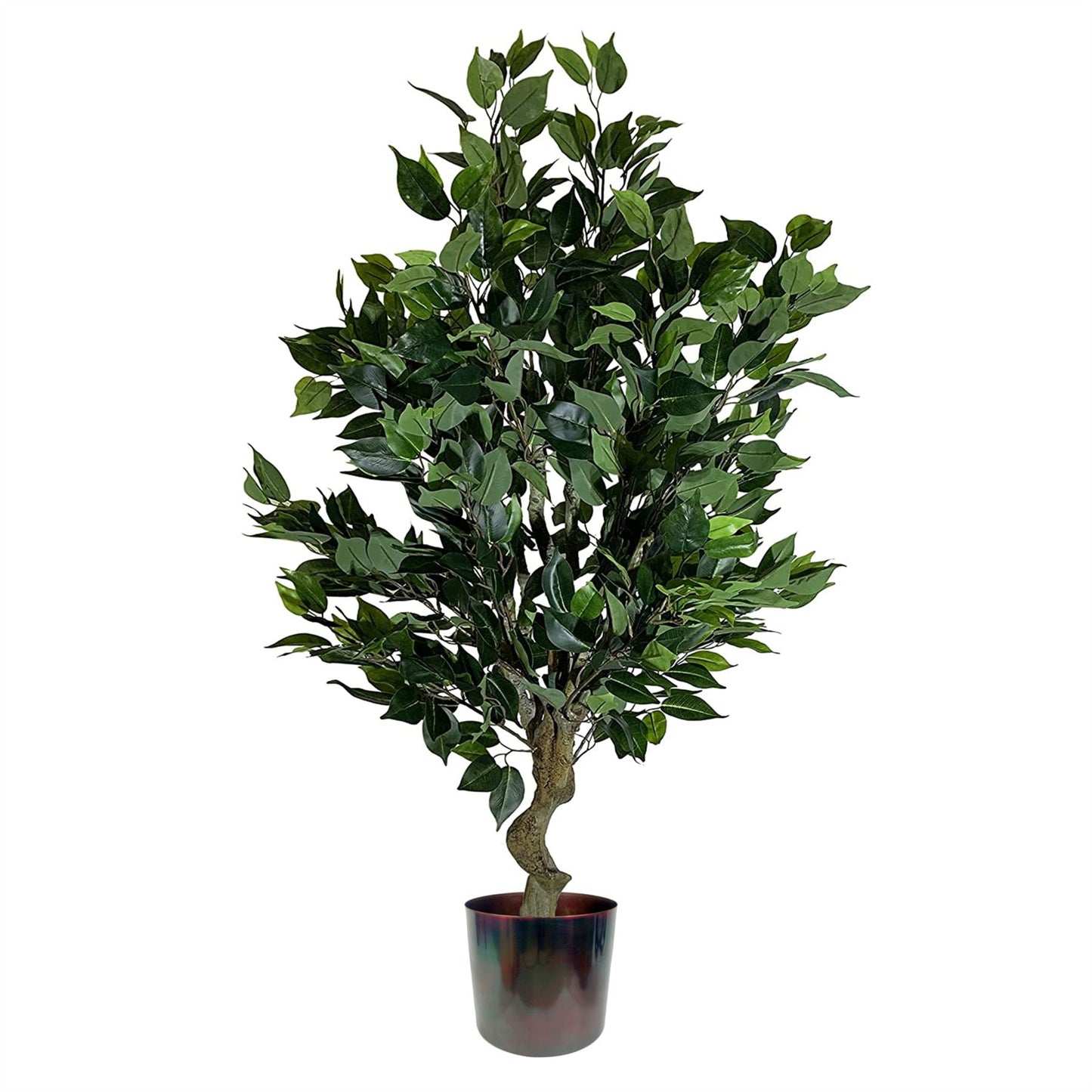 110cm Medium Artificial Evergreen Ficus Tree with Straight Iridescent Planter – Realistic Faux Indoor Tree