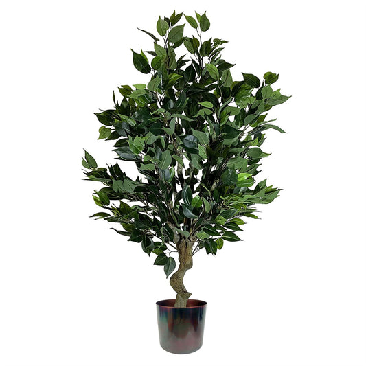 110cm Medium Artificial Evergreen Ficus Tree with Straight Iridescent Planter – Realistic Faux Indoor Tree
