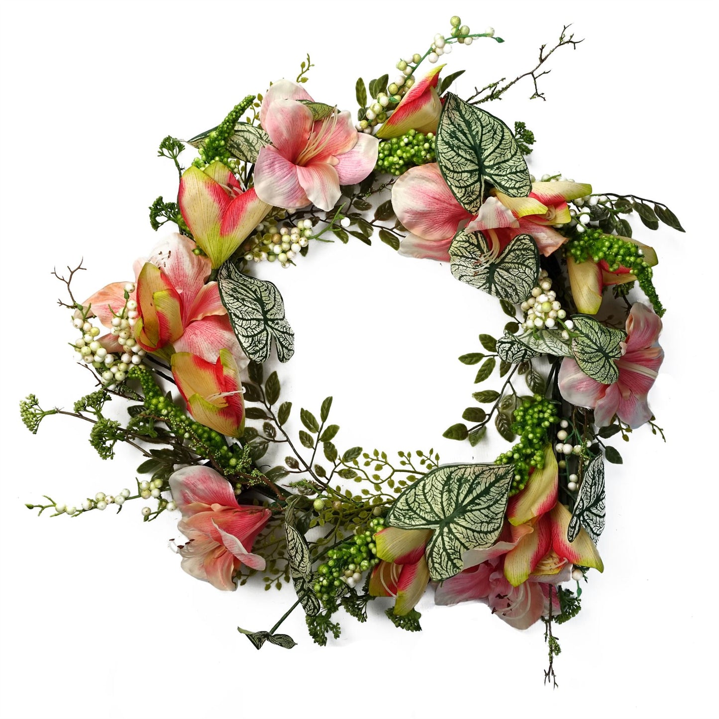 60cm Large Artificial Pink Lily Wreath – Elegant Faux Blossom Door & Wall Décor