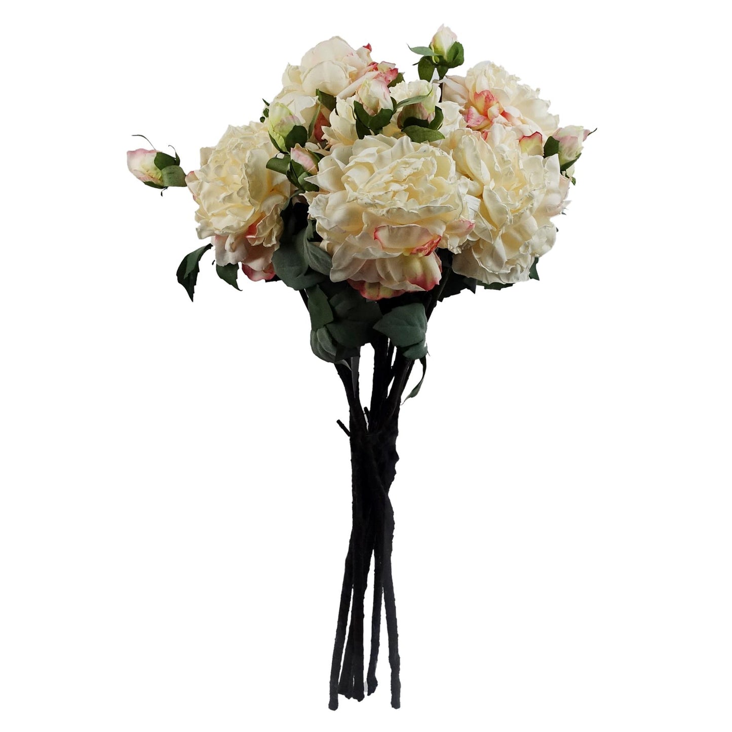 6 x 60cm Medium Premium Artificial Cream Peony Stems – Realistic Faux Peony Set with 6 Flowers & 18 Buds