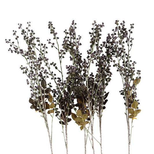 6 x 85cm Medium Artificial Dark Purple Berry Stems – Faux Berry Stem Set