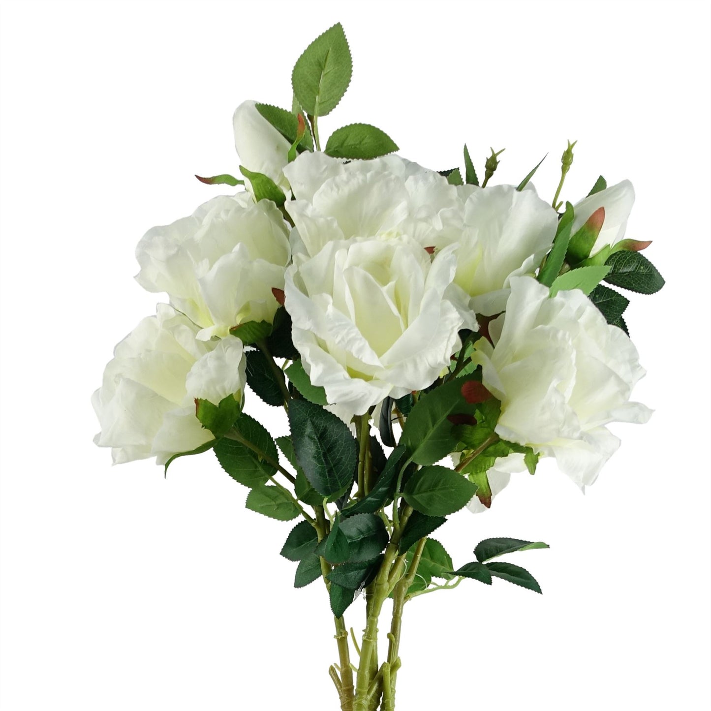 6 x 80cm Medium White Artificial Rose Stems – Realistic Faux Roses with 18 Flowers