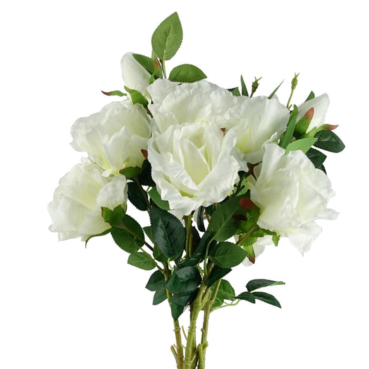 6 x 80cm Medium White Artificial Rose Stems – Realistic Faux Roses with 18 Flowers