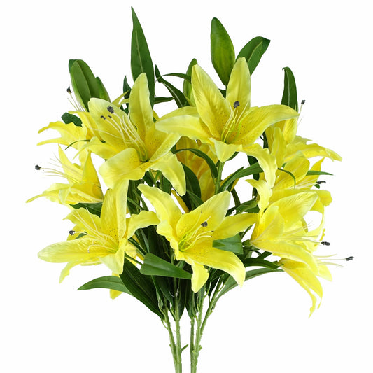 6 x 100cm Large Yellow Artificial Lily Stems – Long Stem Faux Lily Flowers