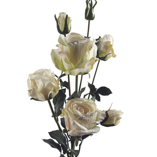 60cm Medium Premium Artificial Cream Rose Spray – Realistic Faux Rose with 4 Flowers & 3 Buds