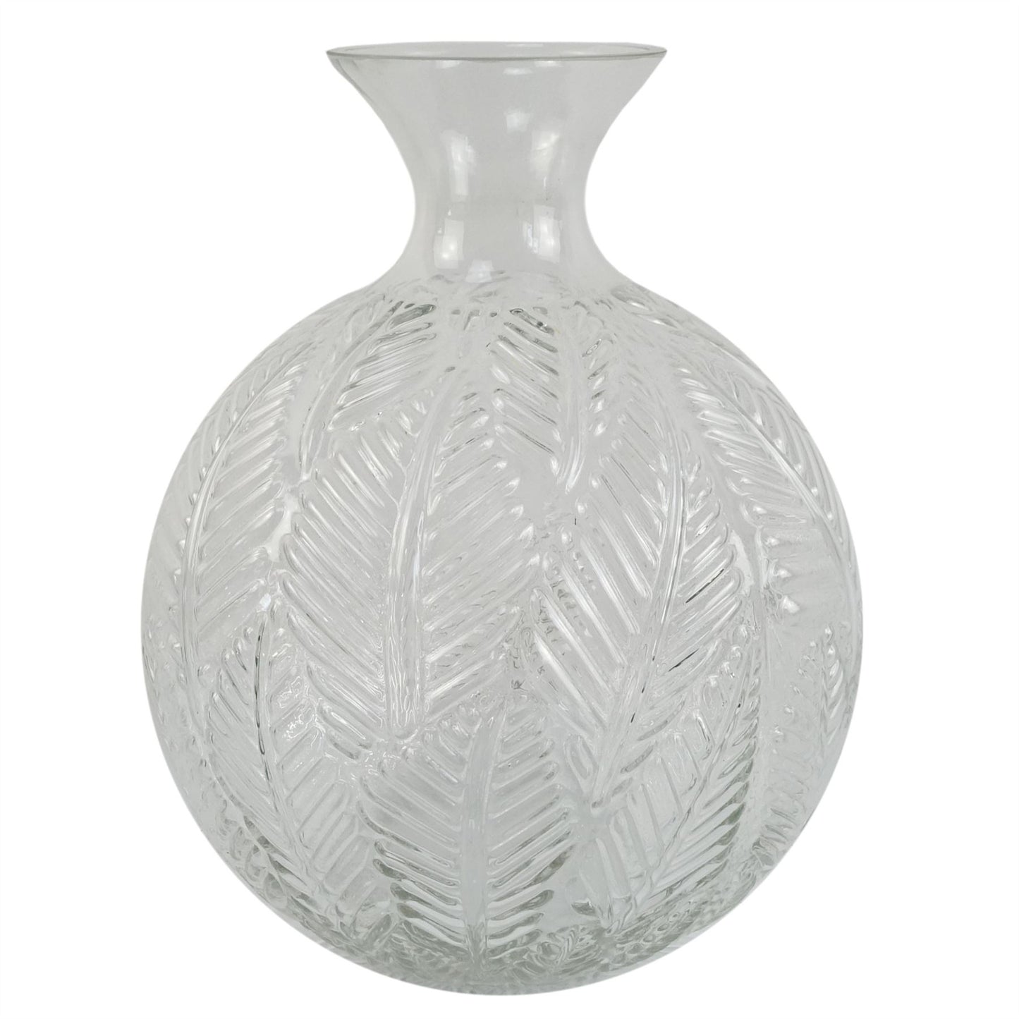 26cm Medium Clear Fern Print Glass Bottle Vase – Elegant Bud & Round Vase for Flowers