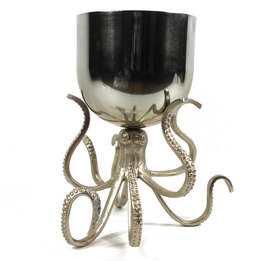 48cm x 28cm Small Silver Metal Octopus Bowl Planter – Decorative Indoor Plant Stand
