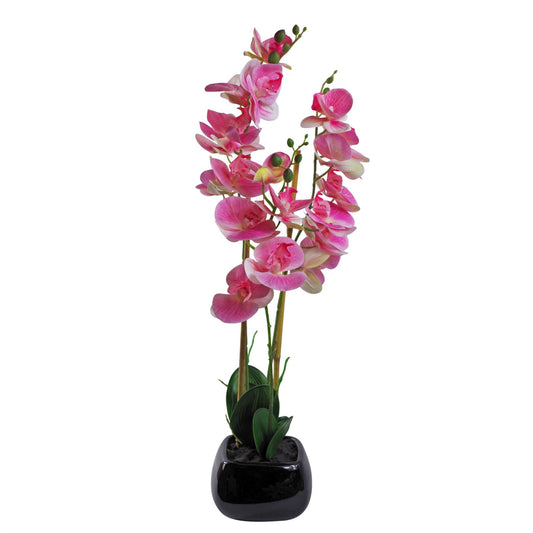 70cm Medium Artificial Light Pink Orchid in Black Ceramic Planter - Elegant Faux Orchid Plant