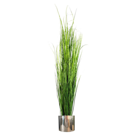 130cm Large Artificial Onion Grass Plant with Silver Planter – Tall Faux Grass Plant