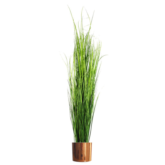 130cm Large Artificial Onion Grass Plant with Copper Planter – Tall Faux Grass Plant