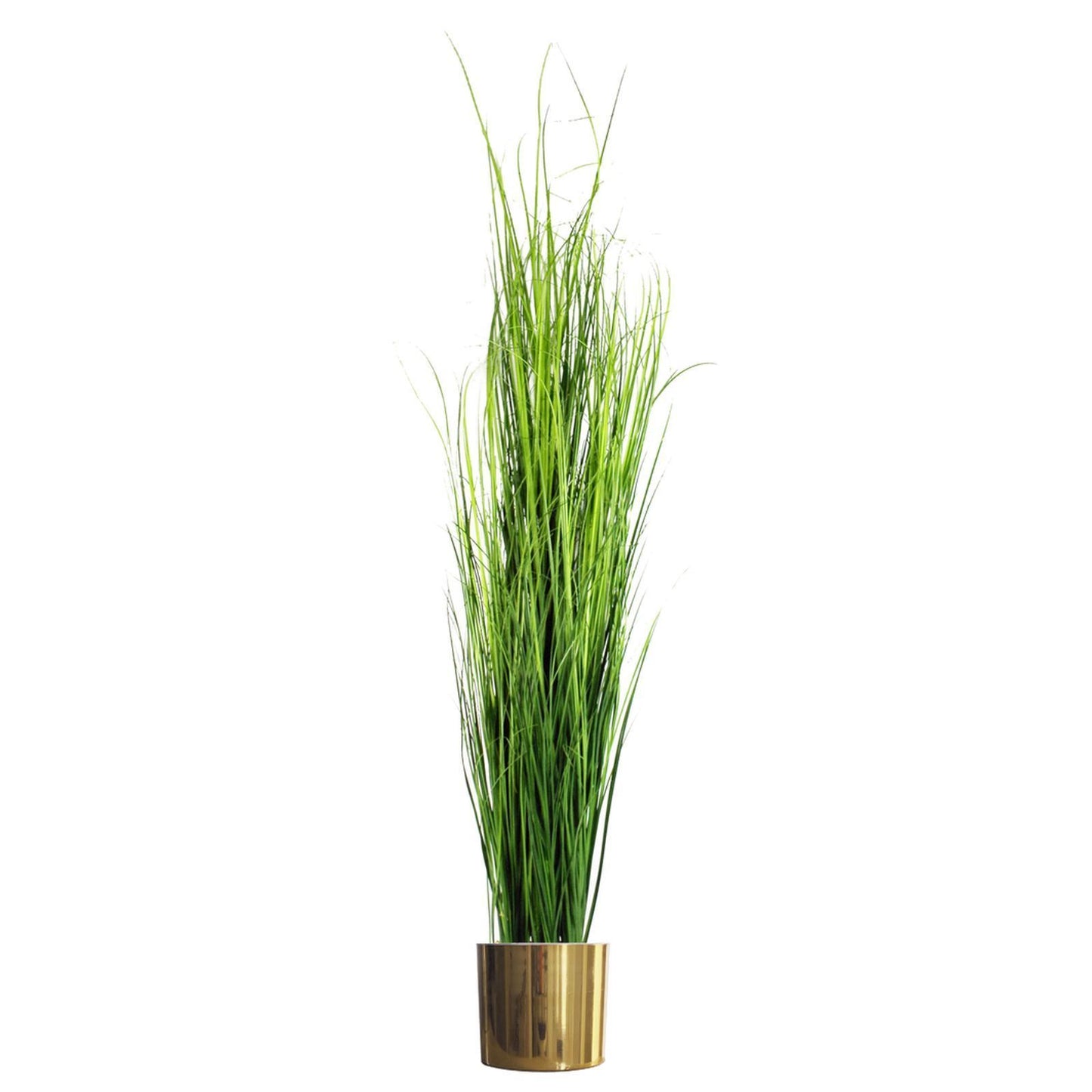 130cm Large Artificial Onion Grass Plant with Gold Planter – Tall Faux Grass Plant