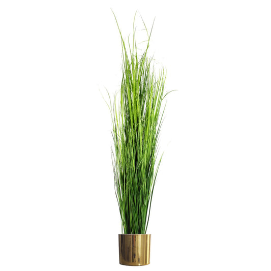 130cm Large Artificial Onion Grass Plant with Gold Planter – Tall Faux Grass Plant