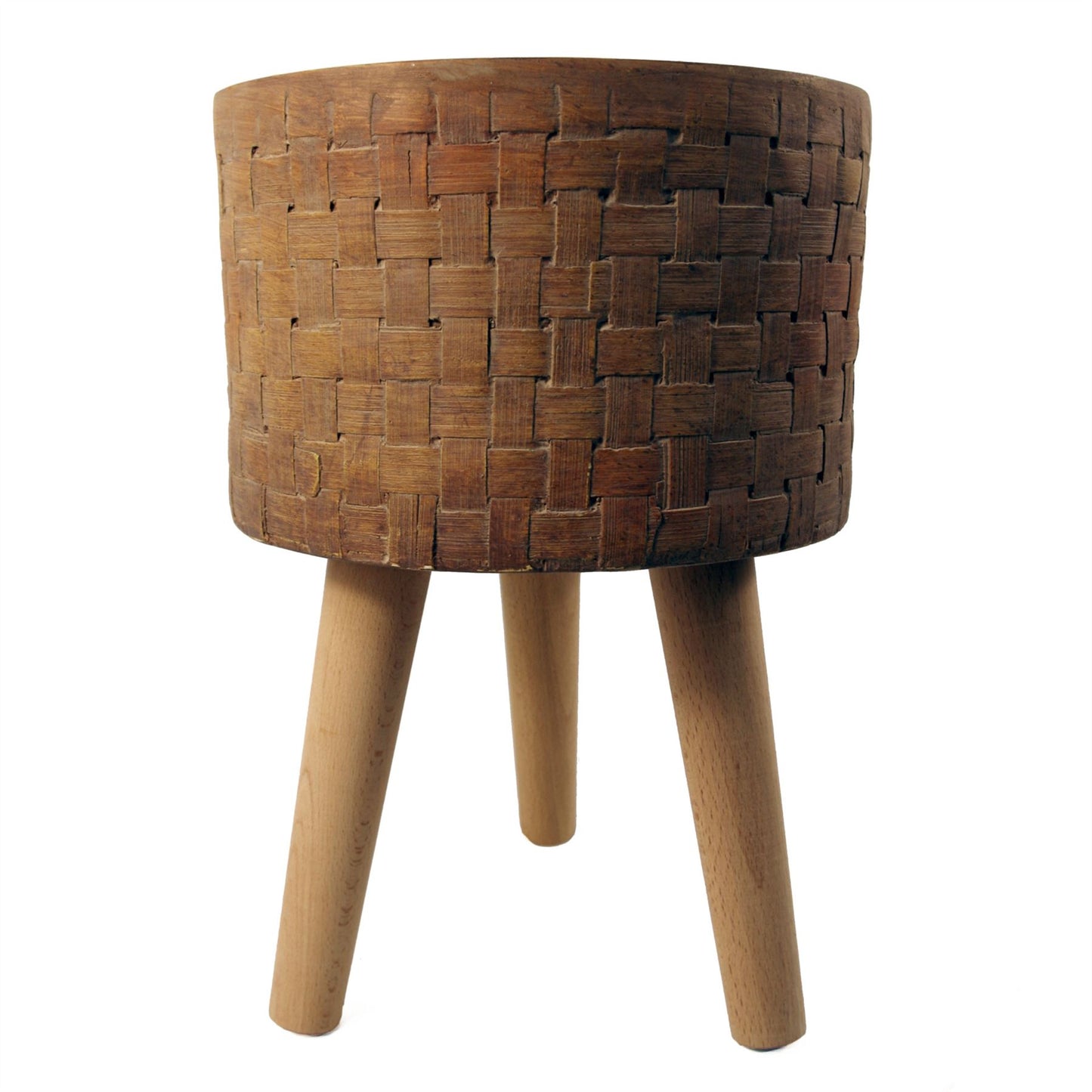 36cm x 25cm Large Tight Weave Effect Composite Planter with Wooden Legs – Indoor Plant Stand
