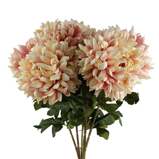 6 x 75cm Medium Artificial Pink Chrysanthemum Stems – Realistic Reflex Flower Set