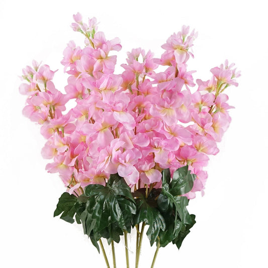 6 x 75cm Medium Light Pink Artificial Delphinium Stems – Silk Flower Set