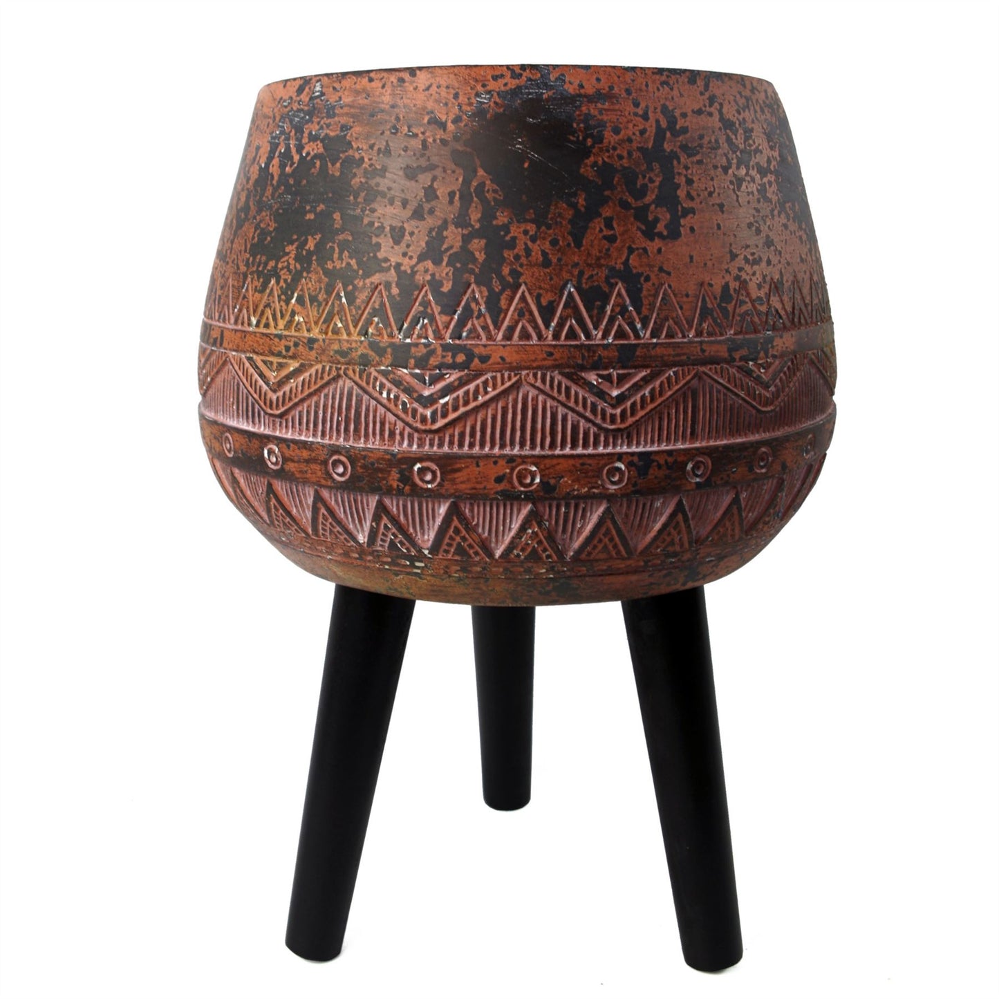 44cm x 30cm Large Zaturn Brown & Black Composite Planter with Wooden Legs – Indoor Plant Stand