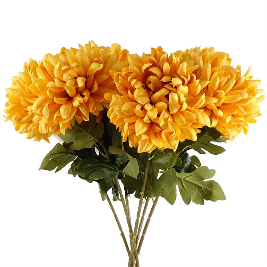 6 x 75cm Medium Artificial Gold Chrysanthemum Stems – Realistic Reflex Flower Set
