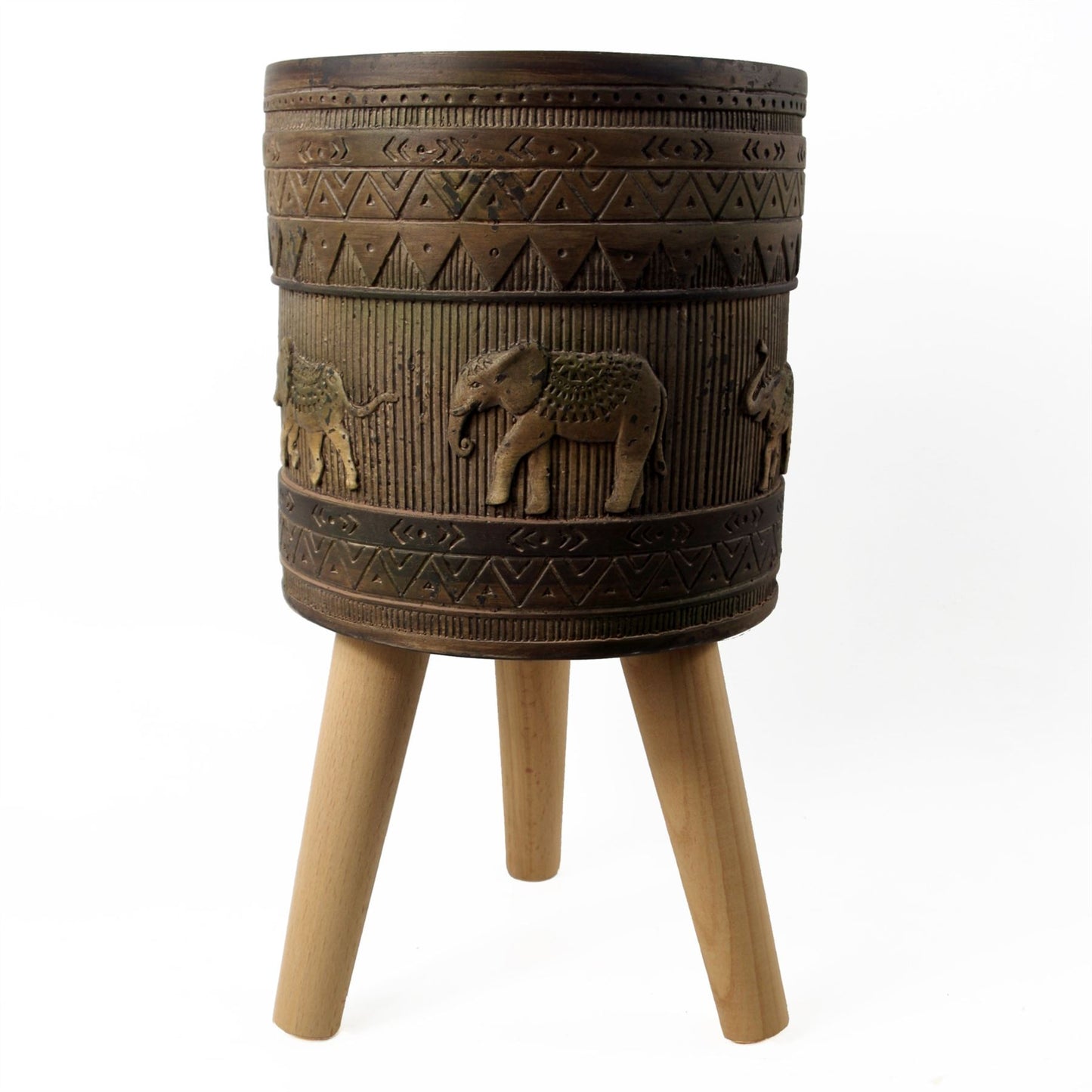 40cm x 21.5cm Large Zandi Elephant Composite Planter with Wooden Legs – Indoor Plant Stand