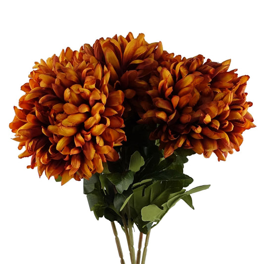 6 x 75cm Medium Artificial Orange Chrysanthemum Stems – Realistic Reflex Flower Set