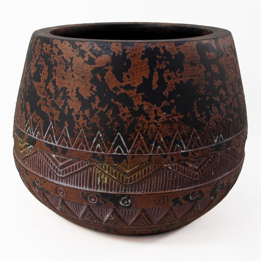30cm x 24cm Large Zaturn Brown & Black Composite Planter – Indoor Plant Pot