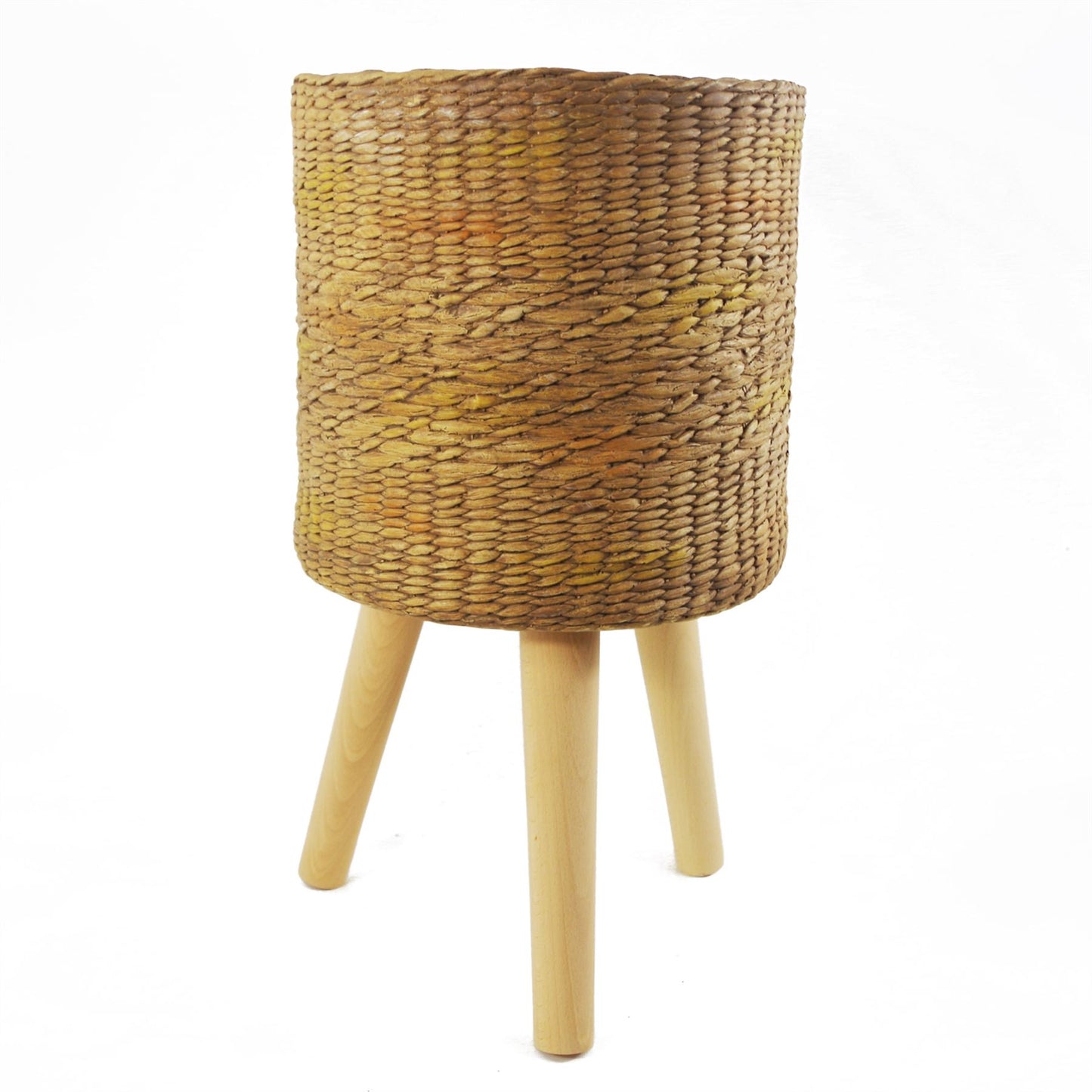 54cm x 30cm Large Rattan Effect Composite Planter with Wooden Legs – Indoor Plant Stand