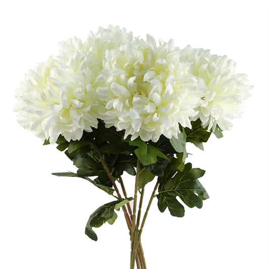 6 x 75cm Medium Artificial White Chrysanthemum Stems – Realistic Reflex Flower Set