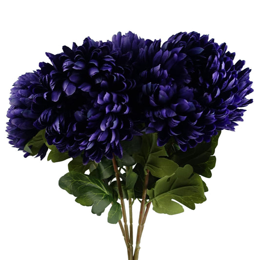 6 x 75cm Medium Artificial Purple Chrysanthemum Stems – Realistic Reflex Flower Set