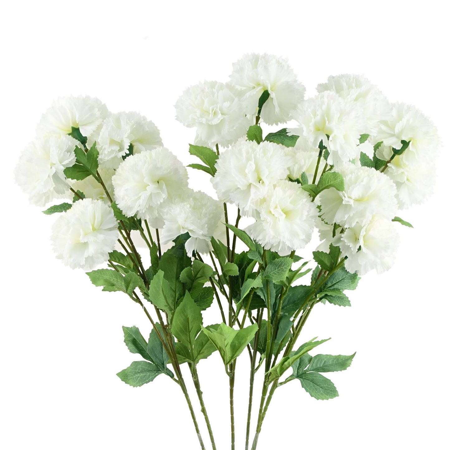 6 x 70cm Medium White Artificial Carnation Stems – Silk Flower Set