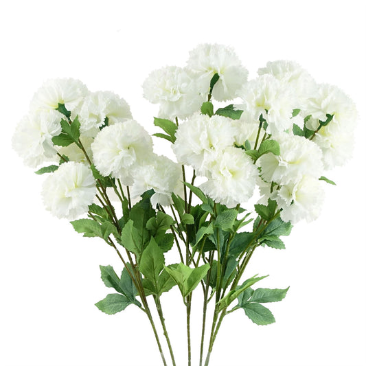 6 x 70cm Medium White Artificial Carnation Stems – Silk Flower Set
