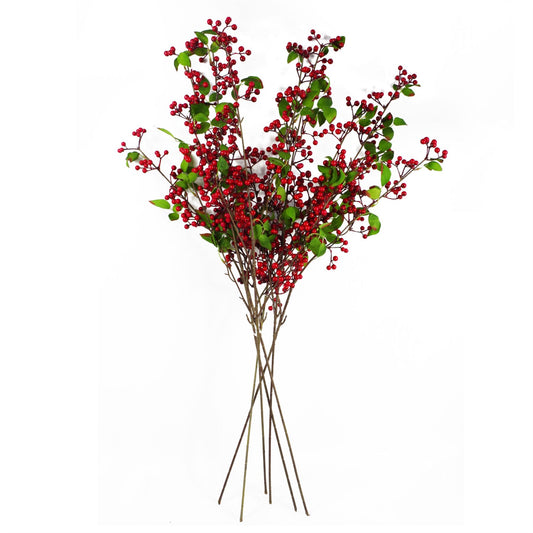 6 x 80cm Medium Artificial Red Christmas Berry Sprays – Realistic Faux Berry Stems