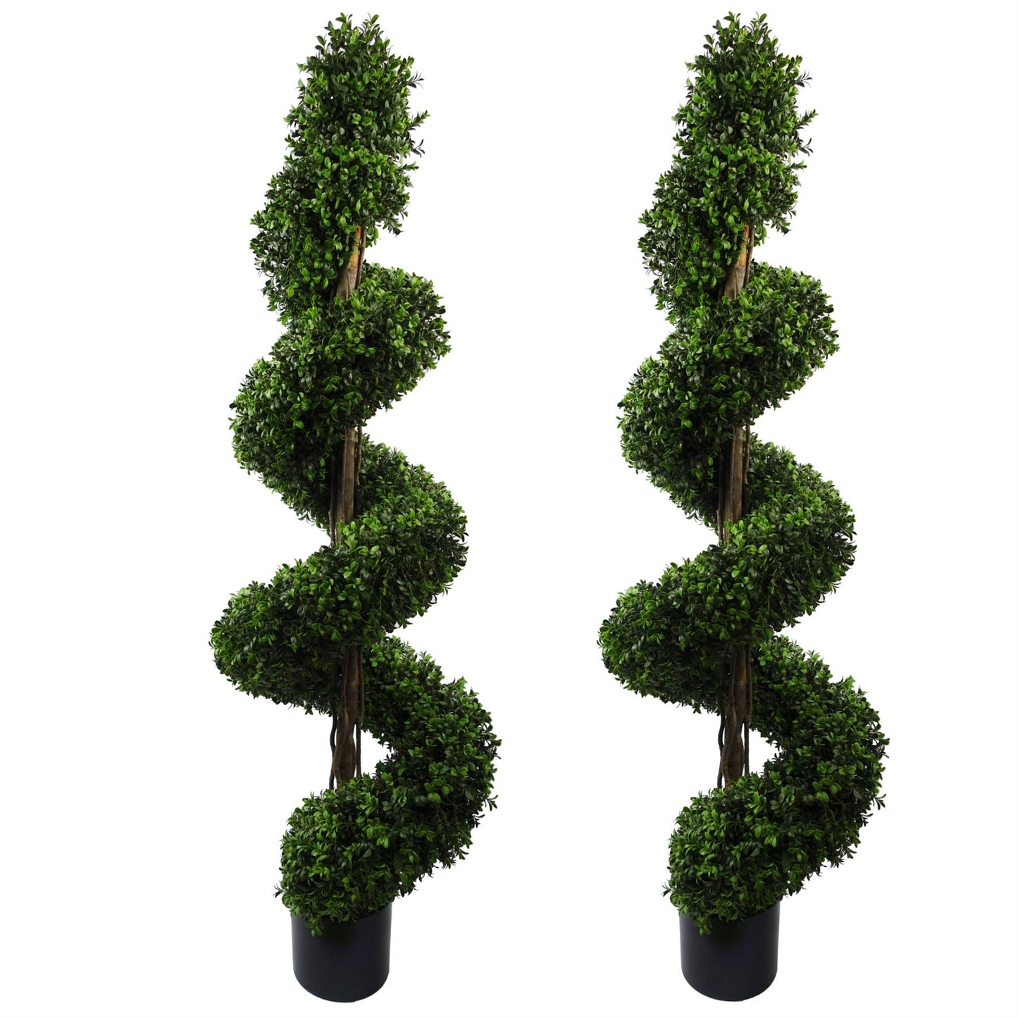 Pair of 150cm Large Spiral Buxus Artificial Trees – UV Resistant Outdoor Topiary Set