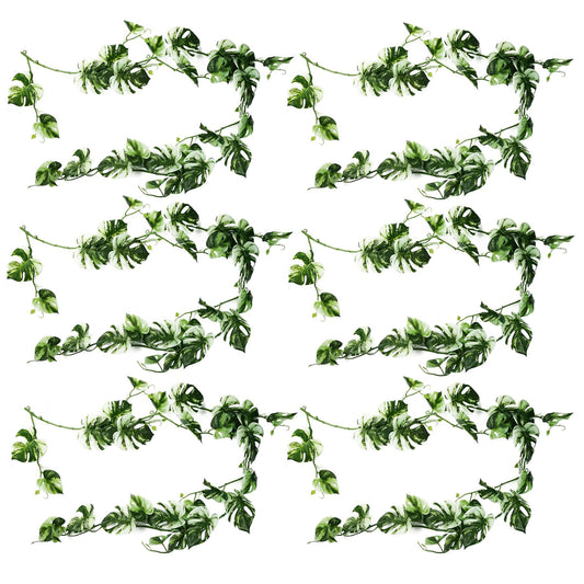 6 x 180cm Extra Large Artificial Hanging & Trailing Variegated Monstera Plant – Realistic Tropical Greenery